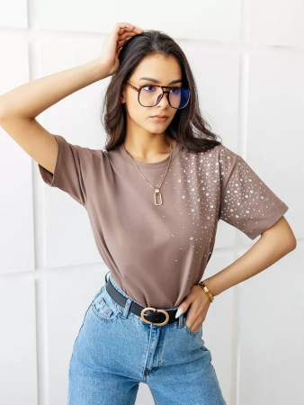 Футболка с принтом базовая хлопок имитация страз новогодняя