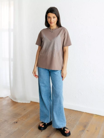 Футболка с принтом базовая хлопок имитация страз новогодняя