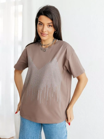 Футболка с принтом базовая хлопок имитация страз новогодняя