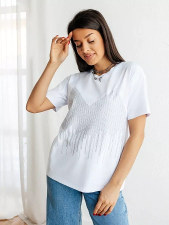 Футболка с принтом базовая хлопок имитация страз новогодняя