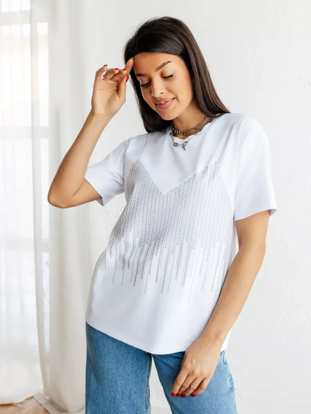 Футболка с принтом базовая хлопок имитация страз новогодняя