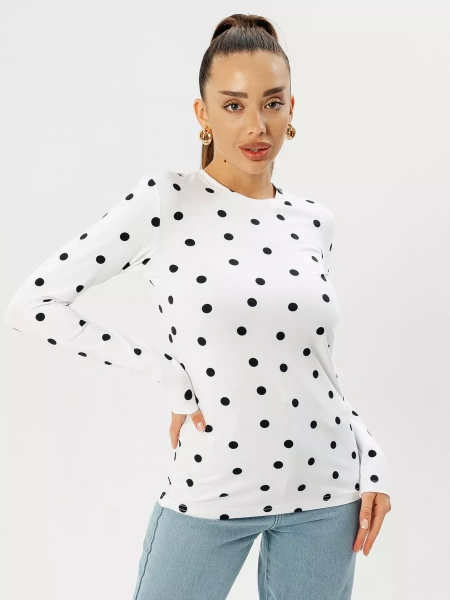 Лонгслив в горошек женский блузка больших размеров дк571