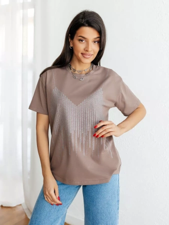 Футболка с принтом базовая хлопок имитация страз новогодняя