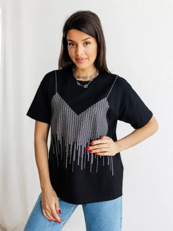 Футболка с принтом базовая хлопок имитация страз