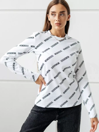 Лонгслив белый женский облегающий с принтом дк571