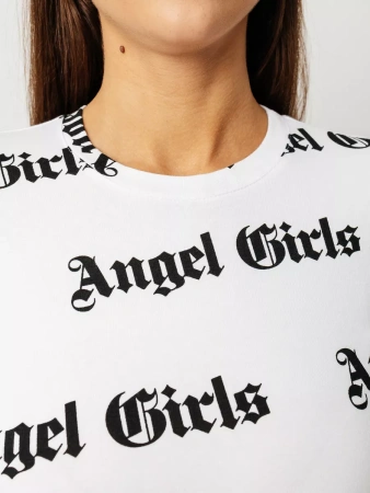 Лонгслив белый с принтом облегающий дк571